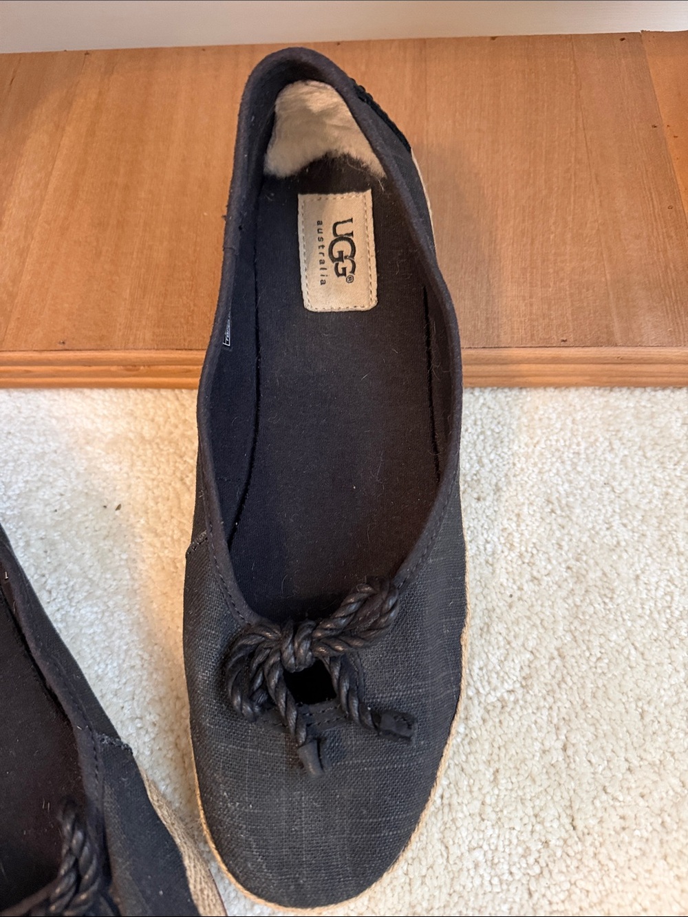 UGG Black Braided Bow Slip-On Flats